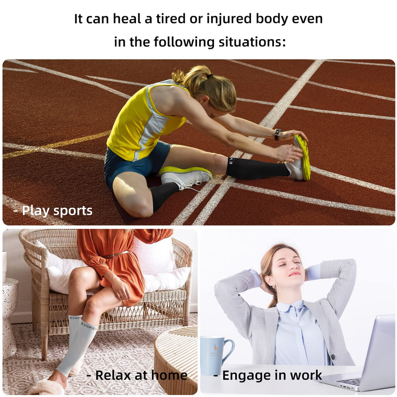 20-30mmHg 1 Pair Calf Compression Sleeve Men and Women Wide Brace for Leg Support Shin Splint Pain Relief Grey XX-Large