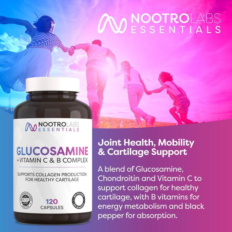 Nootro Essentials Glucosamine and Chondroitin High Strength Supplement, Daily Supplement with Chondroitin, Vitamin C & Vitamin B Complex for Joint Care (60 Servings, 2 Month Supply)