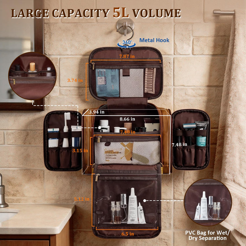 Unique 30th 40th 50th 60th 65th 70th 75th Birthday Gifts for Men Father Dad Husband Brother Son, Large Leather Travel Toiletry Bag Dopp Kit Hanging Shaving Case, Mustard Initial Letter J