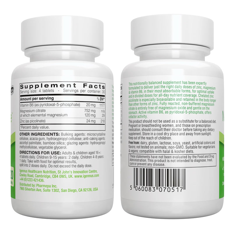 Igennus Neurobalance High Absorption Zinc Magnesium & B6 Complex | Cognitive Support, Calm Focus & Relaxation, Chelated Zinc & Fully Reacted Magnesium, Vegan, Non-GMO, 120 Small Tablets 120 Count (Pack of 1)