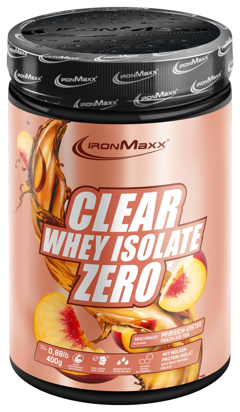 [Australia] - IronMaxx Clear Whey Isolate Zero - Peach IceTea 400g Can | Clear whey protein isolate without sugar | Lactose-free Clear Protein | Protein lemonade with a fruity, refreshing taste 