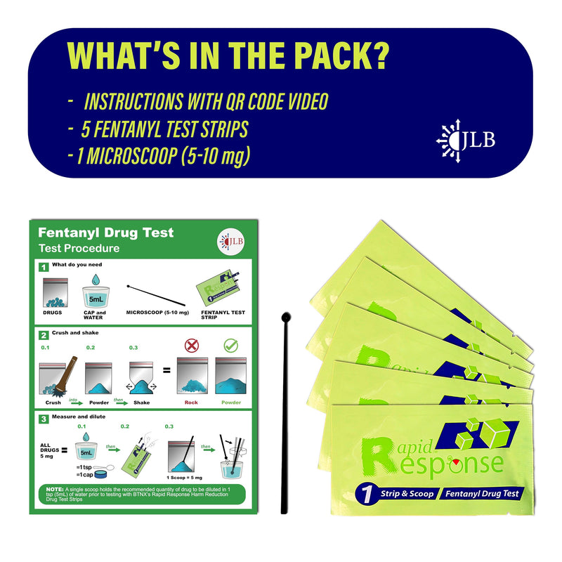 Rapid Response Fentanyl Test Strips, 5 Pack – Fast, Accurate Drug Test Kit | Detects fentanyl & analogs with >98% accuracy in powder, pills, liquids & urine. Results in 5 min, individually wrapped Pack of 5