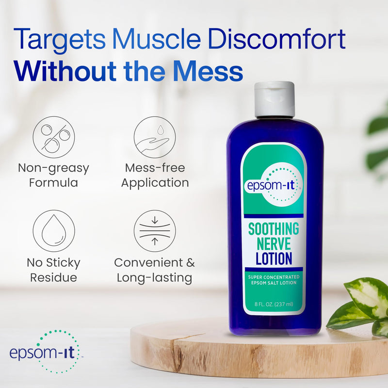 EPSOM-IT Soothing Nerve Magnesium Lotion, Epsom Salt, Arnica Cream, 1-Pack | 8 Fl Oz, 100% Pure Magnesium Sulfate with Arnica & Capsaicin, Greaseless, Fragrance-free, Topical Cream for Nerve Discomfort 8 Fl Oz (Pack of 1)
