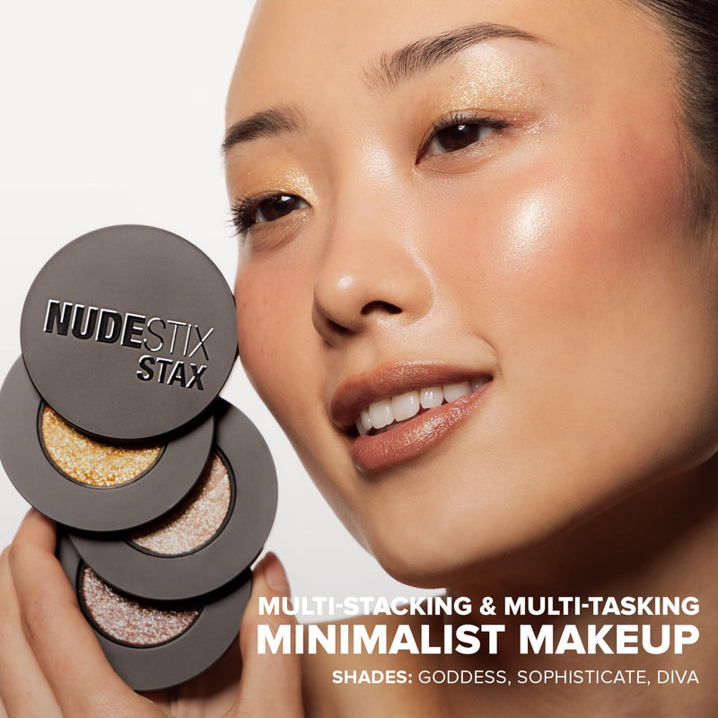 [Australia] - Nudestix STAX Nude Eye Lights Set – 3-Piece Iridescent Cream Eyeshadow Sticks for Dewy Glow on Eyes, Lips & Cheeks | Includes Diva, Sophisticate & Goddess | Vegan, Multi-Use, Stackable Makeup 