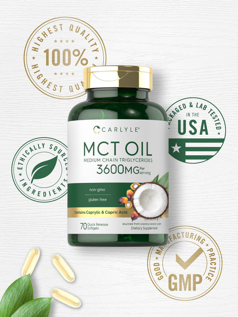 [Australia] - Carlyle MCT Oil Capsules | 3600mg | 70 Softgels | Keto Coconut Oil | with Caprylic & Capric Acid | Non-GMO and Gluten Free Supplement 