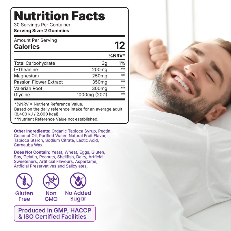 Bedtime Gummies for Adults - L- Theanine, Magnesium, Valerian Root & Passion Flower - Supports Relaxation & Sleep Support - Vegan - 60 Gummies (30 Servings)