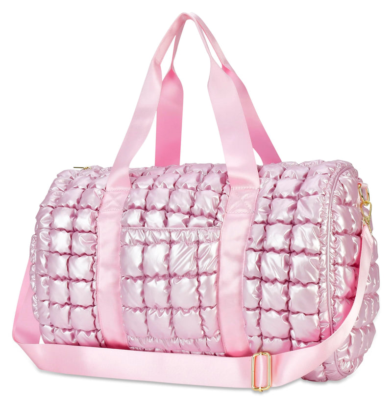 iscream 17" x 10" Quilted Puffer Duffle Bag with Double Handles and Removable, Adjustable Should Strap - Icy Rose