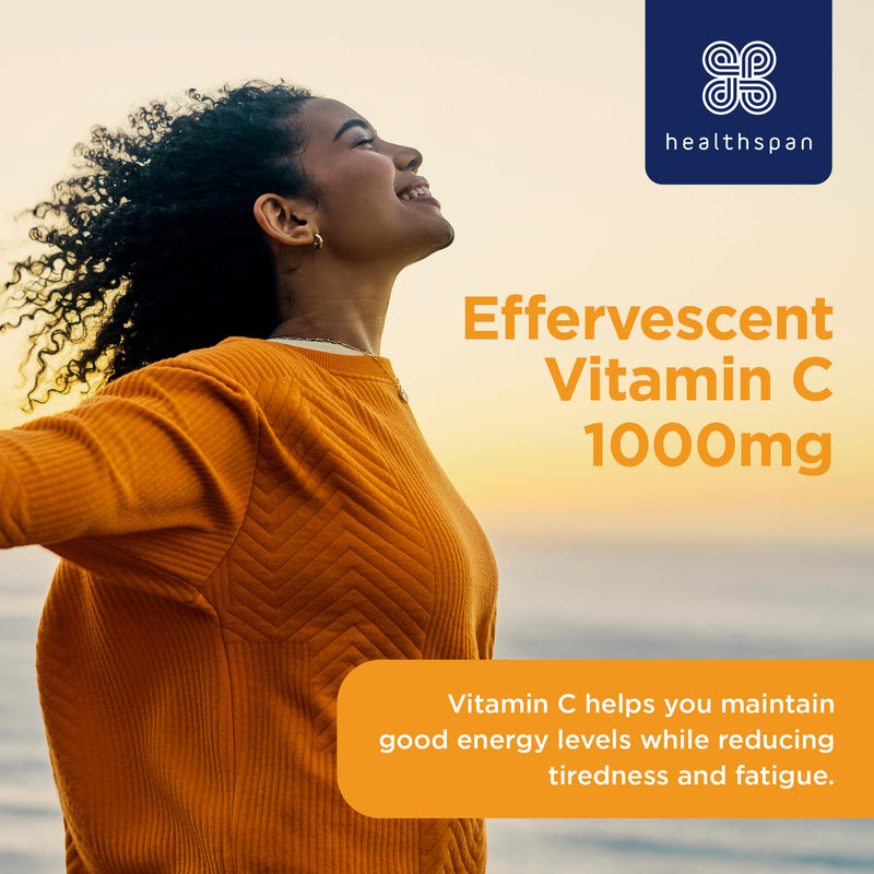 Healthspan Orange Effervescent Vitamin C 1,000mg (40 Tablets) | Supports Immune & Nervous Systems | Maintain Good Energy Levels | Zero-Sodium to Help Maintain Normal Blood Pressure | Vegan