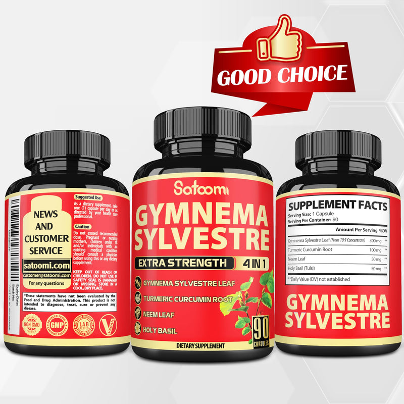 [Australia] - Satoomi Pure Gymnema Sylvestre Capsules Extract - 90 Capsules for 3-Month - Combined with Neem Leaf, Holy Basil & Turmeric Curcumin Root 