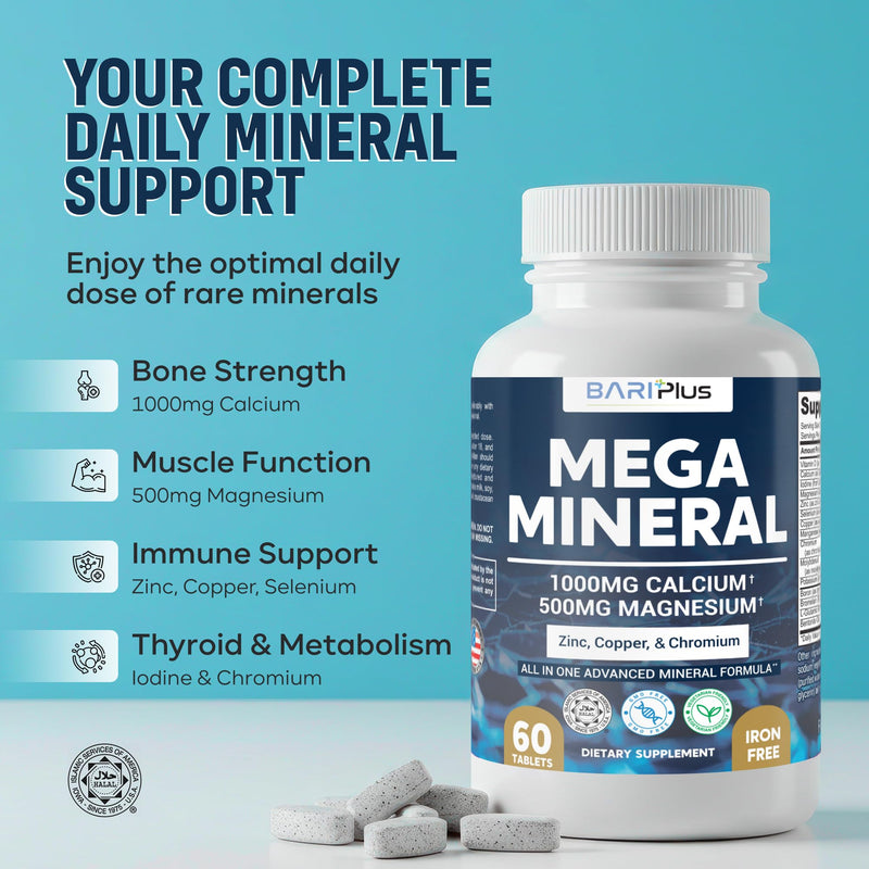 [Australia] - Mega Mineral ‚Äì Complete Complex with Vitamin D, Calcium, Magnesium, Zinc, Potassium, Boron, Selenium, Chromium & 72 Trace Minerals ‚Äì Iron-Free ‚Äì USA Made ‚Äì 60 Tablets 
