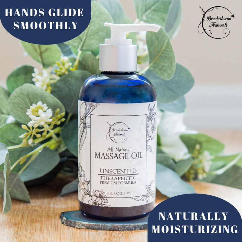 [Australia] - Unscented Massage Oil for Massage Therapy – 100% Natural Body Massage Oil with Sweet Almond, Grapeseed & Jojoba Oil for Premium Glide – Pure Carrier Oil Blend for Aromatherapy – Brookethorne Naturals 8.5 Fl Oz (Pack of 1) 