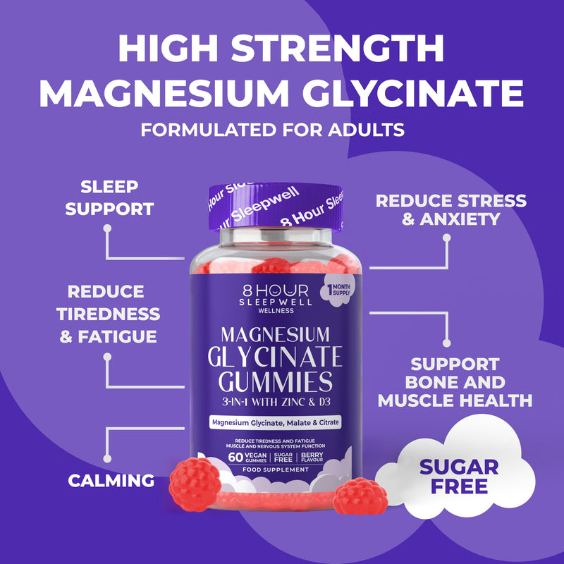 Magnesium Glycinate Gummies – 60 Vegan & Sugar-Free for Kids & Adults - Glycinate 3-in-1 Gummies with B6, Zinc & D3 – 240mg Elemental Magnesium for Sleep, Stress, Muscles & Bones Support 60 count (Pack of 1)
