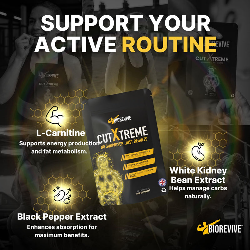 BioRevive Cut Xtreme – Vegan 780mg Capsules with L-Carnitine, Green Tea, B Vitamins & Caffeine for Energy, Focus & Wellness Support | Pre-Workout & Daily Performance Supplement 60 count (Pack of 1)