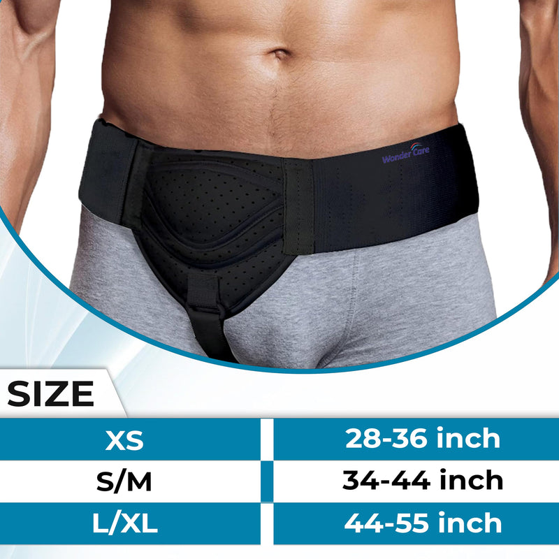 WC Hernia belt for men inguinal hernia support belt Pain Relief With Removable Compression Pads Groin hernia truss Flexible Adjustable Groin Straps Left or Right inguinal Hernia Truss Brace-L/XL Black L/XL (44-55inch)