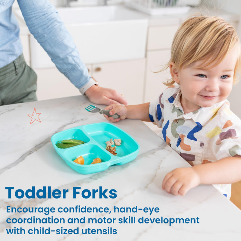 [Australia] - ECR4Kids My First Meal Pal Stainless Steel Forks, Toddler Silverware, White, Light Grey, 3-Pack Fork 