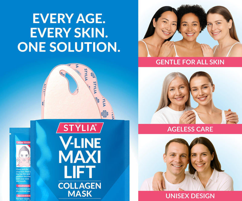 [Australia] - Stylia MaxiLift V-Line Lifting Collagen Face Mask - Advanced Double Chin Reducer - Jawline Shaper - Neck Firming and Tightening Mask with Hyaluronic Acid & Aloe Vera - Chin Strap for Sleeping (10PC) 10 Count (Pack of 1) V-Line MaxiLift 