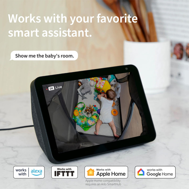 [Australia] - Arlo Essential Security Camera 2K | Indoor Only| 2nd Gen | Baby Monitor & Pet Camera | Wired Automated Privacy Shield, 2-Way Audio, Night Vision, Live Stream, Motion Alerts & Notifications White,1 Cam 2K Indoor 2nd Gen 1 Camera 