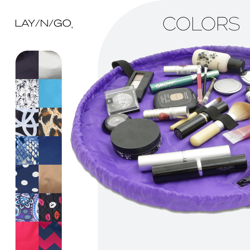 Lay-n-Go Cosmo Drawstring Cosmetic Pouch 20" Makeup Bag Organizer & Nail Spa 18" Acrylic Nail Polish Holder Toiletry Bag for Travel, Gift Bundle, Purple