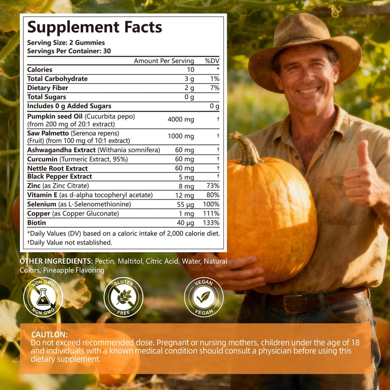 Pumpkin Seed Oil Gummies with Saw Palmetto | 5200mg Cold-Pressed Extract for Hair Growth, Prostate & Skin Health | Sugar-Free Pumpkin Oil Supplement for Men & Women | Pineapple Flavor, 120 gummies 60 Count (Pack of 2)