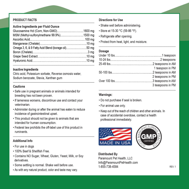 Vegetarian Glucosamine for Dogs - Vegetarian Glucosamine Without Shellfish - Msm Supplement for Pain - Vet Recommended Glucosamine Vegetarian - Arthritis Medicine & Glucosamine with Msm (16 oz) - PawsPlanet Australia