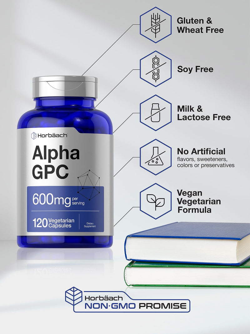 [Australia] - Horb√§ach Alpha GPC 600mg | 120 Capsules | Vegetarian, Non-GMO & Gluten Free Choline Supplement | Supports Healthy Memory, Focus and Clarity 