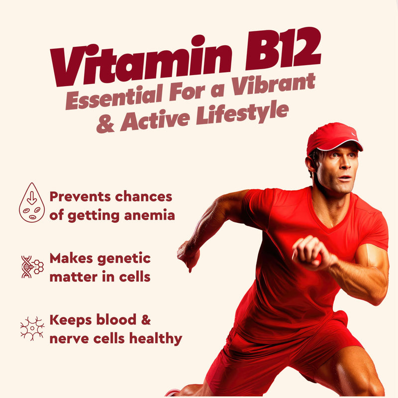 Vitaminnica Vitamin B12-180 Tablets – Energy & Vitality Support, Reduces Tiredness & Fatigue, Supports Nervous System & Red Blood Cell Formation