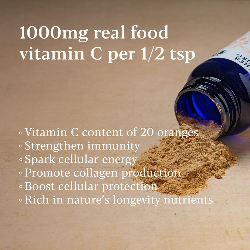 Higher Nature Vitamin C Powder - 1000mg Vitamin C from Rosehips - True Food® Formula - Natural Vit C - Immune System Support - Energy, Beauty, Joint, Bone & Collagen Support - 100% Plant Powered - 66g
