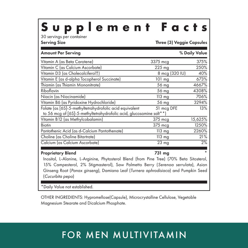 Michael's Naturopathic Programs For Men ‐ 90 Vegetarian Capsules ‐ Daily Multivitamin ‐ Includes Support for Prostate Health ‐ With Vitamins A, C, D & E, B Complex ‐ Kosher - 30 Servings