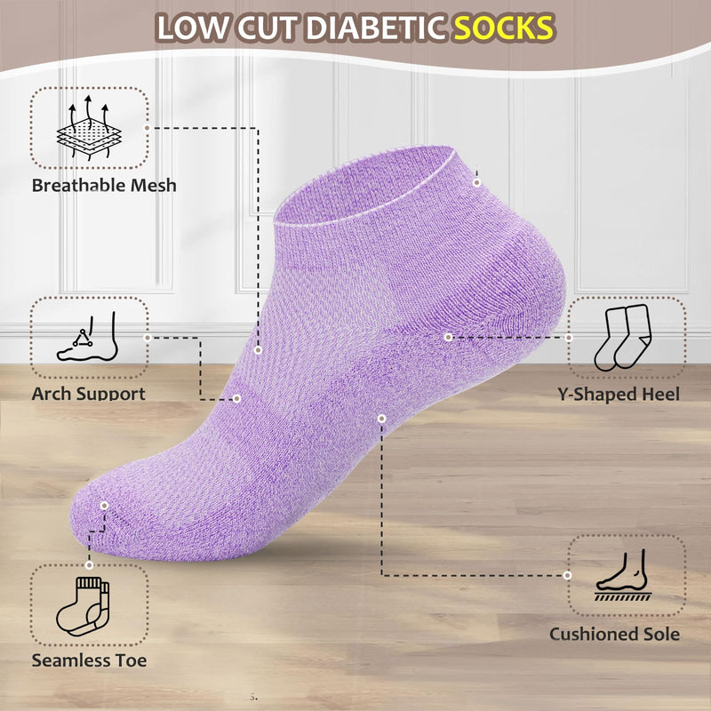 [Australia] - Diabetic Bamboo Socks for Men and Women,5 Pairs Non-Binding Low Cut Diabetic Socks,Loose Socks Size 5-13 White/Turquoise/Skyblue/Purple/Pink Medium 
