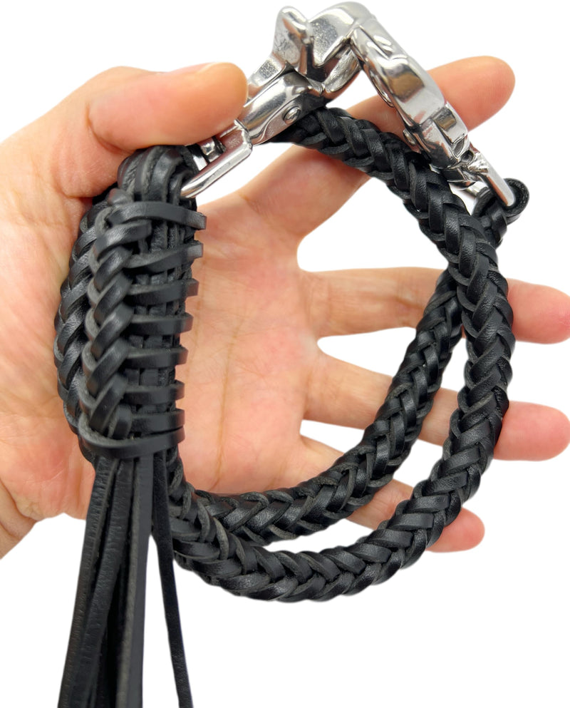 Braided Genuine Leather Wallet Chain With Swivel Trigger Snap ，Stylish Biker Punk Key Chain For Men Black 2
