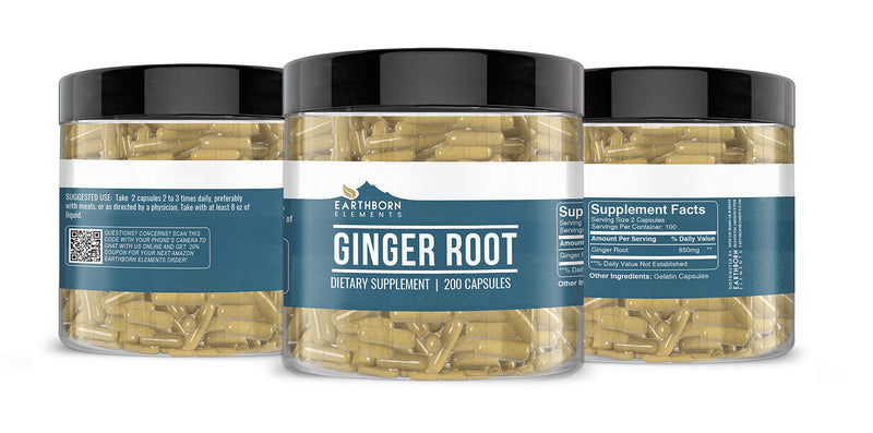 [Australia] - Earthborn Elements Ginger Root, Pure & Undiluted, No Additives 200 Count (Pack of 1) 