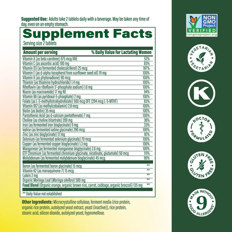 MegaFood Baby & Me 2 Postnatal Vitamins for Women with Moringa, 60 Tablets | Doctor Formulated, Supports Optimal Nutrition for Breastfeeding Mom, with Methylfolate, Choline, Vegetarian, 30 Servings 60 Count (Pack of 1)