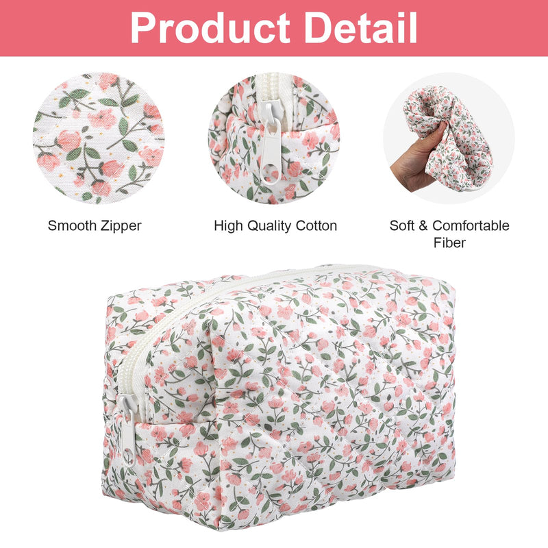 10 Packs Quilted Makeup Bag Different Stylish Floral Designs Flower Theme Toiletry Cosmetic Bag Aesthetic Makeup Pouch Floral Emergency Kit Pouch for Traveling