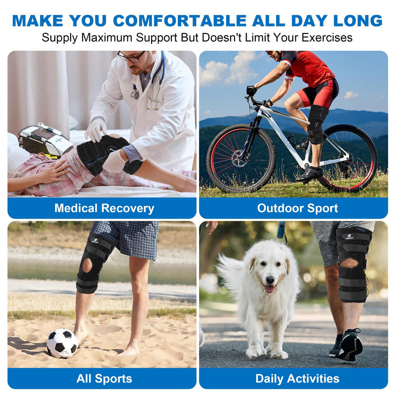 [Australia] - Knee Braces for Knee Pain Women Men, 16inch Hinged Knee Brace with for Side Stabilizers Meniscus Tear Knee Pain ACL MCL Injury Recovery Wraparound Knee Support with 4 Adjustable Compression Straps Large Upgrade Version 