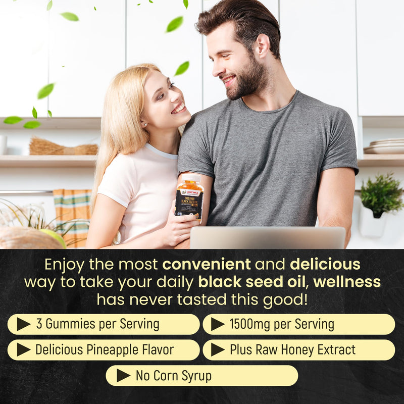 [Australia] - Organic Black Seed Oil Gummies 1500mg - Black Seed Oil Softgels Capsules with Honey, Pineapple Flavor - Gluten Free, Soy Free & Non-GMO 