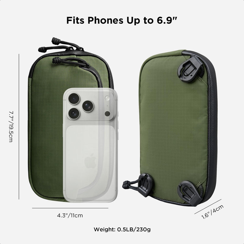 ALPAKA Bravo Passport Pouch RFID Blocking Travel Passport Holder Green | Detachable Hand Strap and Shoulder Strap, Front Zipper Pocket with Hidden AirTag Sleeve, YKK AquaGuard Zippers