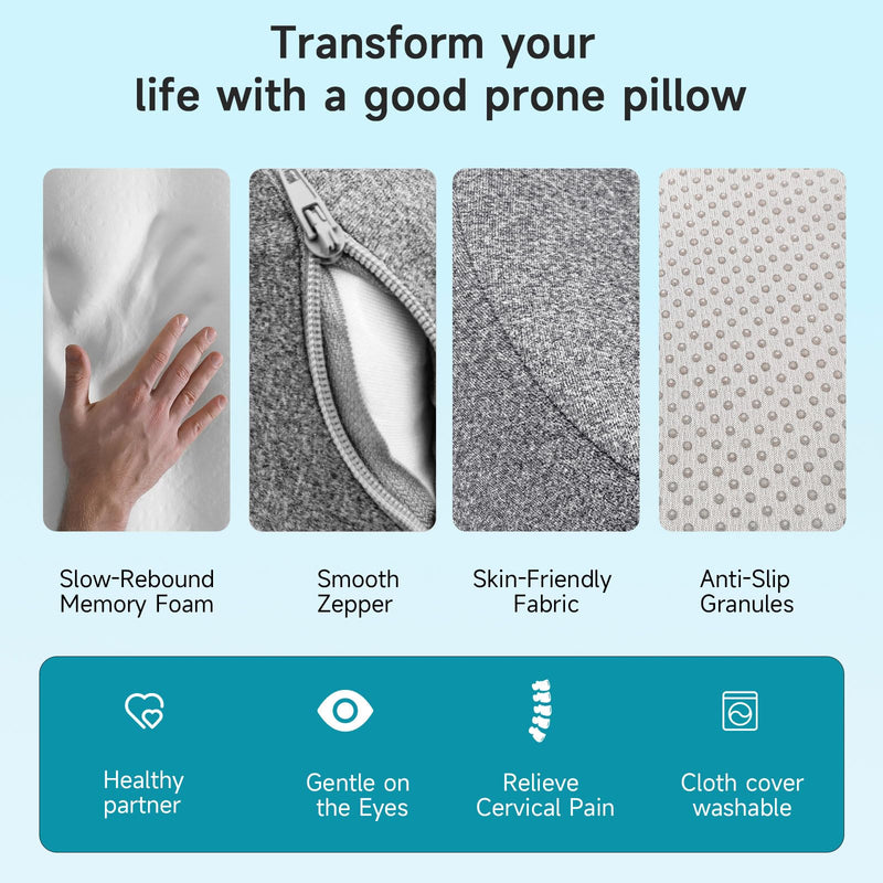 [Australia] - Face Down Pillow for Massage - Headrest for Bed,Adjustable Memory Foam Facial Pillow for Stomach Sleeping, Post-Eye Surgery Recovery,Prone Sleepers for Rest Grey 