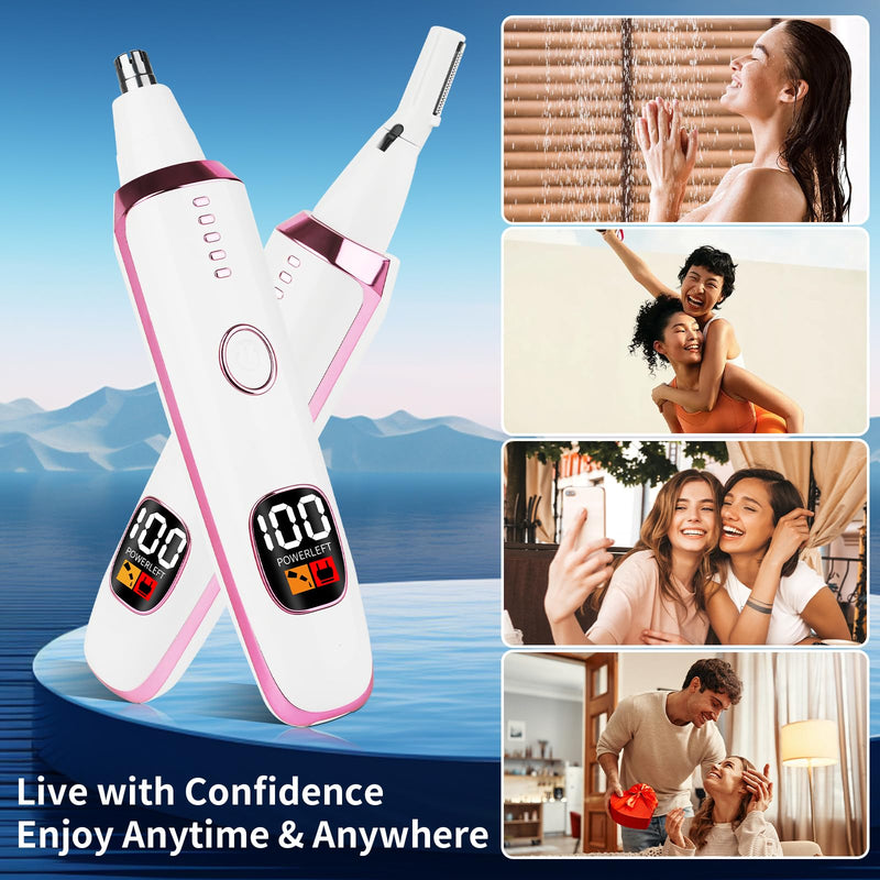 [Australia] - 2025 Rechargeable Nose and Ear Hair Trimmer with LED Dispaly for Women Men,4 in 1 Painless Eyebrow & Facial Hair Trimmer with Powerful Motor,Ladies Wet & Dry Electric Razor (White) White 