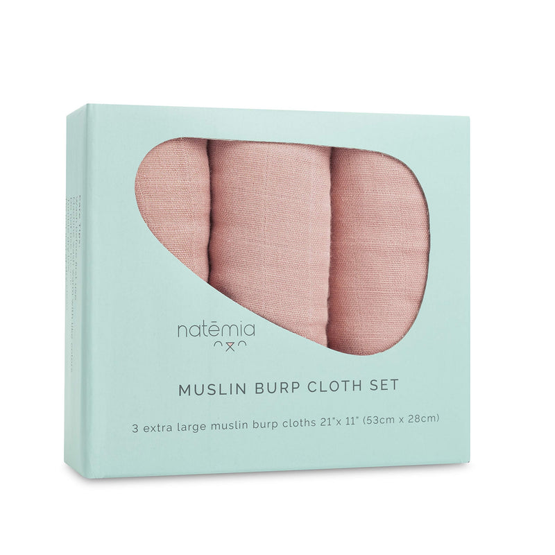 Natemia Muslin Burp Cloths for Baby Boys and Girls - Super Absorbent Baby Burp Cloths, Viscose Derived from Bamboo Cotton Baby Washcloths, 3-Pack Neutral Burp Cloths for Newborn, 21" x 11" Misty Rose