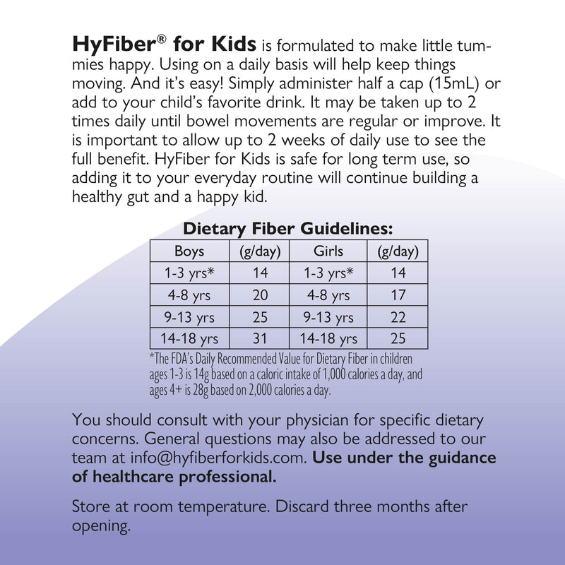 [Australia] - Medtrition HyFiber Liquid Fiber for Kids in Only One Tablespoon, Supports Regularity and Softer Stools, FOS Prebiotics for Gut Health, 6 Grams of Fiber, 32 Servings per Bottle 16 Fl Oz (Pack of 1) 