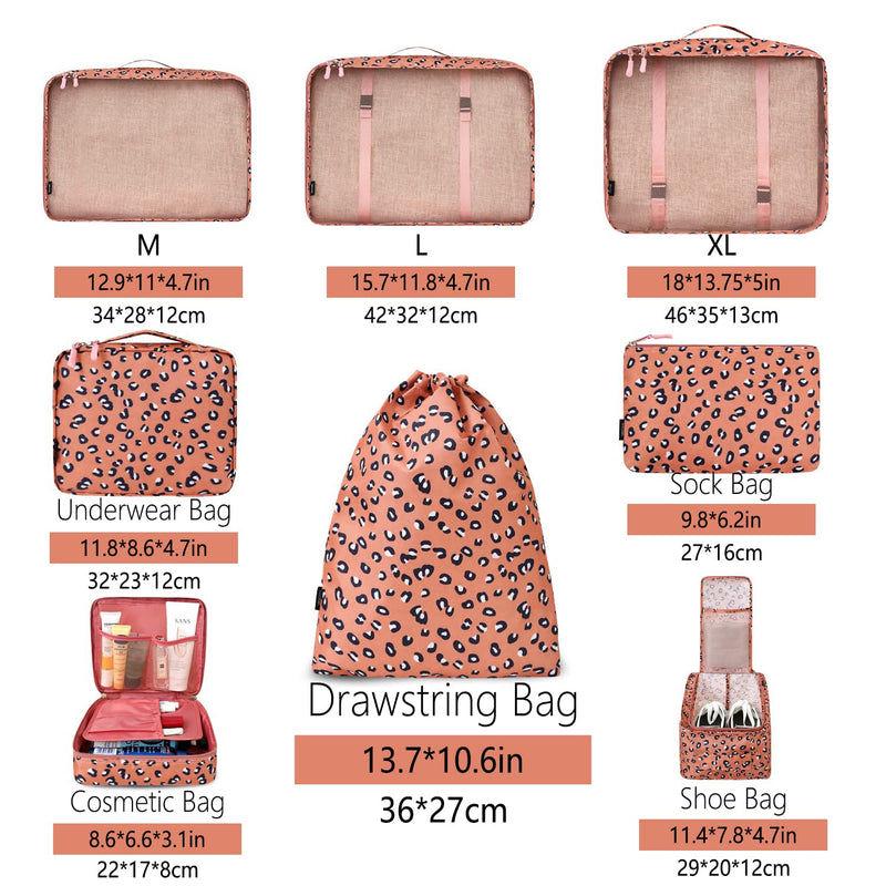 BAGAIL 8 Set Packing Cubes Luggage Packing Organizers for Travel Accessories-Pink Leopard Pink Leopard