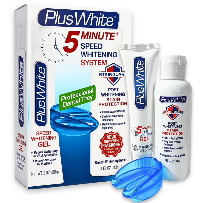 Plus White Premier Whitening System - 5 Minute Speed Whitening Gel, Comfort Fit Mouth Tray & StainGuard Post - Dentist Approved & Professional Grade (2 oz Tube, Mouth Tray and 4 oz Post Rinse) 3 Fl Oz (Pack of 1)