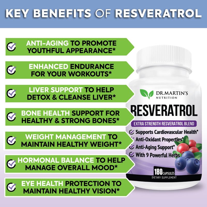 [Australia] - Extra Strength Resveratrol 1568mg - 180 Capsules - 3 Months Supply | Antioxidant Supplement | Natural Trans-Resveratrol Pills | for Anti-Aging, Heart Health, Immune System & Brain Function 