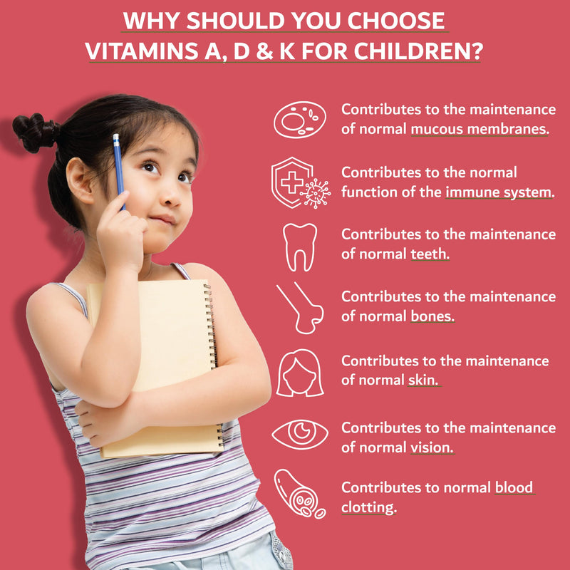 Vitamins A, D & K for Children 30ml | from Birth 0-11 Years Complex Multivitamin Supplement | Newborn Baby Kids Sugar Free UK Made Vegetarian Mini Liquid | Long Supply, 4 Drops Daily