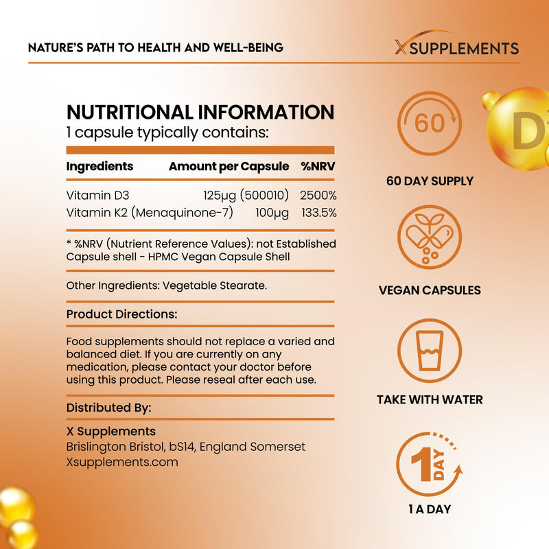Vitamin D3 5000 IU with K2 100μg | 1-A-Day | 60 High Strength Vitamin D Tablets | MK-7 Menaquinone | Vitamin D3 | Bone, Immune & Heart Support | Supplements for Adults