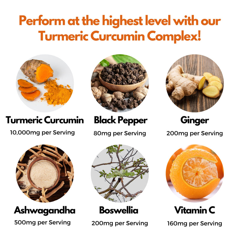 Turmeric & Black Pepper Capsules 10,000mg Per Serving - High Strength Turmeric Curcumin Supplement with Ginger, Ashwagandha, Boswellia & Vitamin C - 95% Curcuminoids - 60 Vegan Capsules