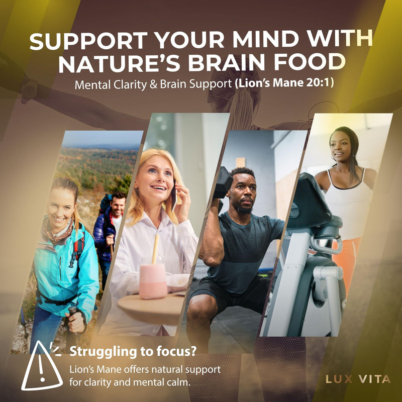 Shilajit with Sea Moss & Lion’s Mane Capsules – 3-in-1 | 4 Month Supply | Herbal Energy, Brain Focus, Daily Mineral & Vitality Supplement – Vegan High Strength Formula | Lux Vita