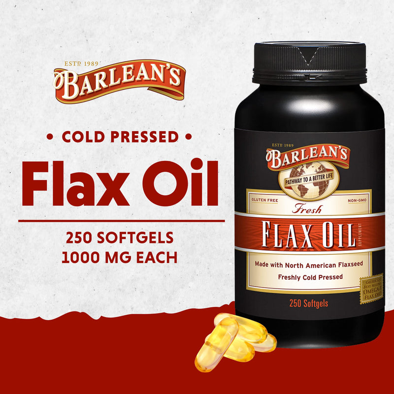 [Australia] - Barlean's Flaxseed Oil Softgels, Cold-Pressed Flax Seed Supplement with 1,650 mg ALA Omega-3 Fatty Acids for Joint & Heart Health, 1000mg, 250 ct 250 Count (Pack of 1) 