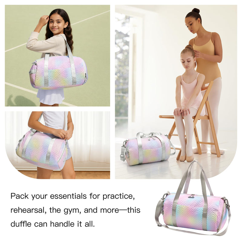 STELLE Dance Bag for Girls Ballerina Bags Gym Duffle(RW,F) | Spacious duffle bag with shoe compartment,Perfect for ballet,Gymnastics,Cheer,Travel and gifts Rainbow Wash