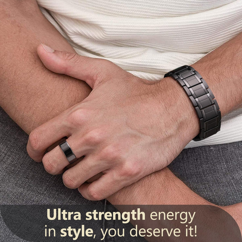 [Australia] - Feraco Magnetic Bracelets for Men, Titanium Steel Bracelets with 3X Ultra Strenth Neodymium Magnets, Adjustable Health Gift with Sizing Tool Black 